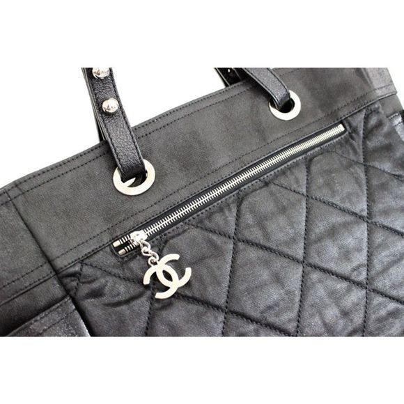 Chanel Paris Biarritz MM Shoulder Bag Black Cocomark Satin - Picture 10 of 12